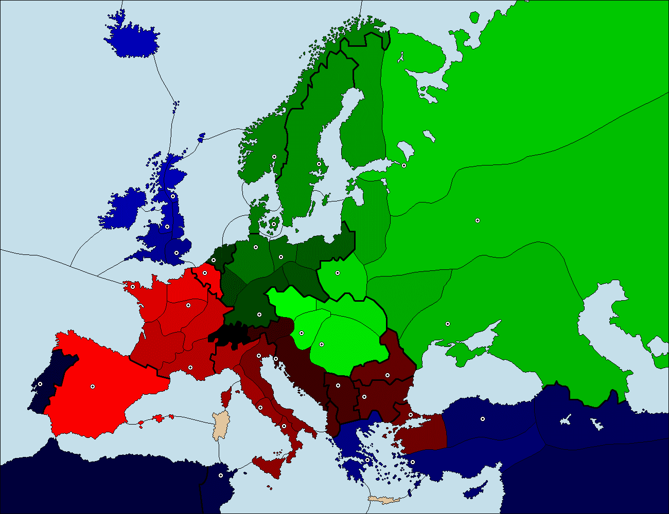 Standard Diplomacy board — Europe and adjacent seas